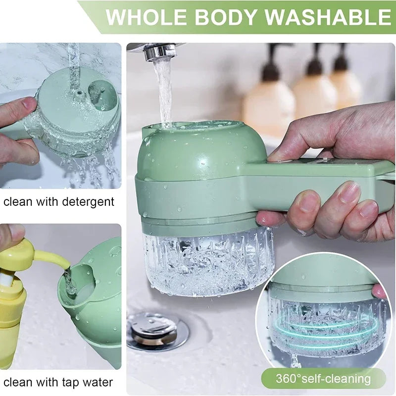 4In1 Electric Vegetable Cutter Set Handheld Wireless Electric Garlic Masher Food Chopper Meat Grinder Machine Food Peel Slice