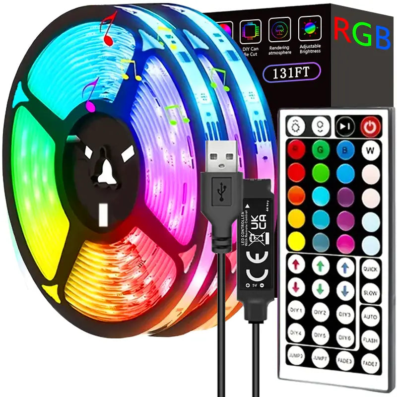 40m RGB Music-Sync LED Strip – App + Remote Control, Flexible Home & Party Lighting