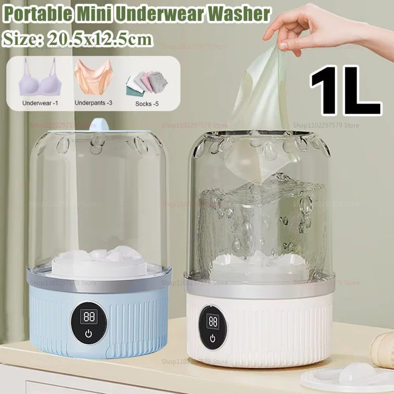 Tired of dealing with dirty laundry on the go? The Mini Portable Washing Machine is your compact solution No more hand washing or waiting at the laundromat. Clean clothes. Anytime. Anywhere.