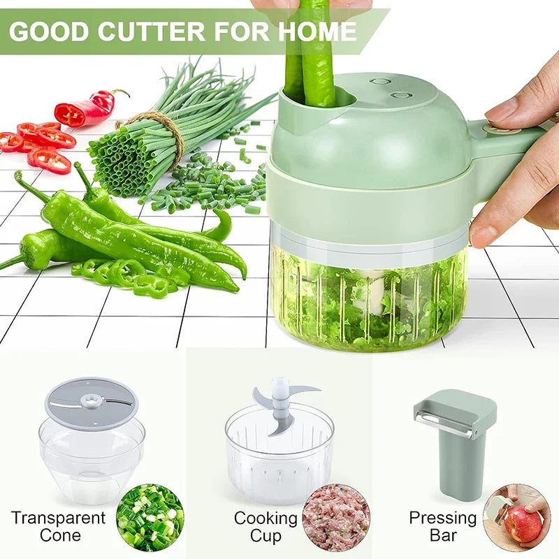 4In1 Electric Vegetable Cutter Set Handheld Wireless Electric Garlic Masher Food Chopper Meat Grinder Machine Food Peel Slice