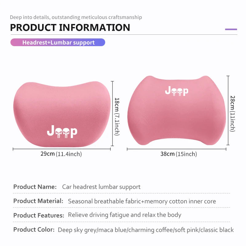 Car Neck Pillow Protective Lumbar Back Support Headrest Cushion For Jeep Patriot Renegade Wrangler JK JL Liberty Trailhawk