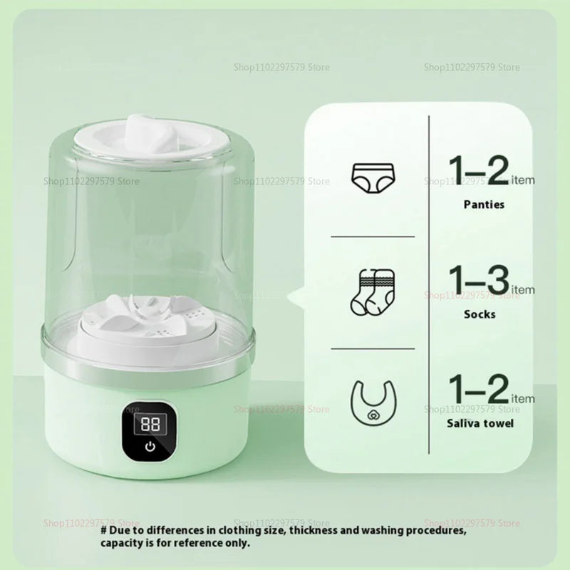 Tired of dealing with dirty laundry on the go? The Mini Portable Washing Machine is your compact solution No more hand washing or waiting at the laundromat. Clean clothes. Anytime. Anywhere.